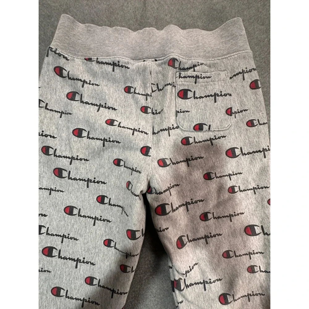 Champion Reverse Weave Gray All Over Logo Print Joggers Mens Medium 1763